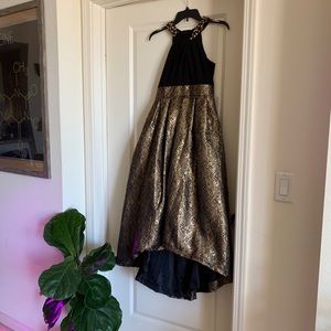 Black and gold formal evening gown